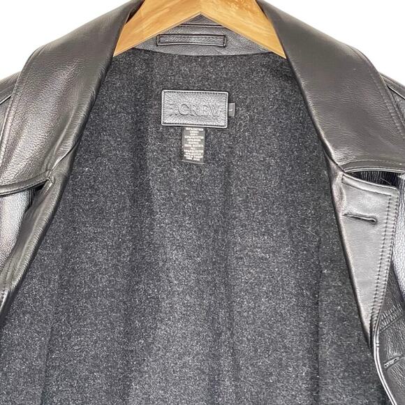 J. CREW Vintage Men’s Black Leather Jacket Button Front Wool Lined - Picture 4 of 5